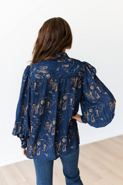TH11-1 NAVY WESTERN ELEMENTS BLOUSE (7 PIECE)