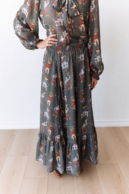 TH2605 OLIVE ROPING COWBOY SKIRT