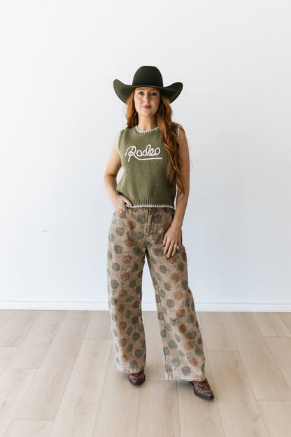 TH61 VINTAGE OLIVE  POKA DOT WIDE LEGGED BARREL PANT (7 PIECE)