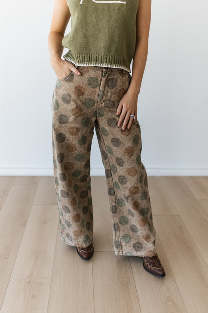 TH61 VINTAGE OLIVE  POKA DOT WIDE LEGGED BARREL PANT (7 PIECE)