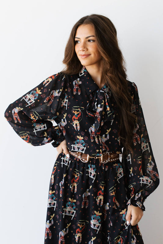 TH12 BLACK ROPING COWBOY BLOUSE (7 PIECE)