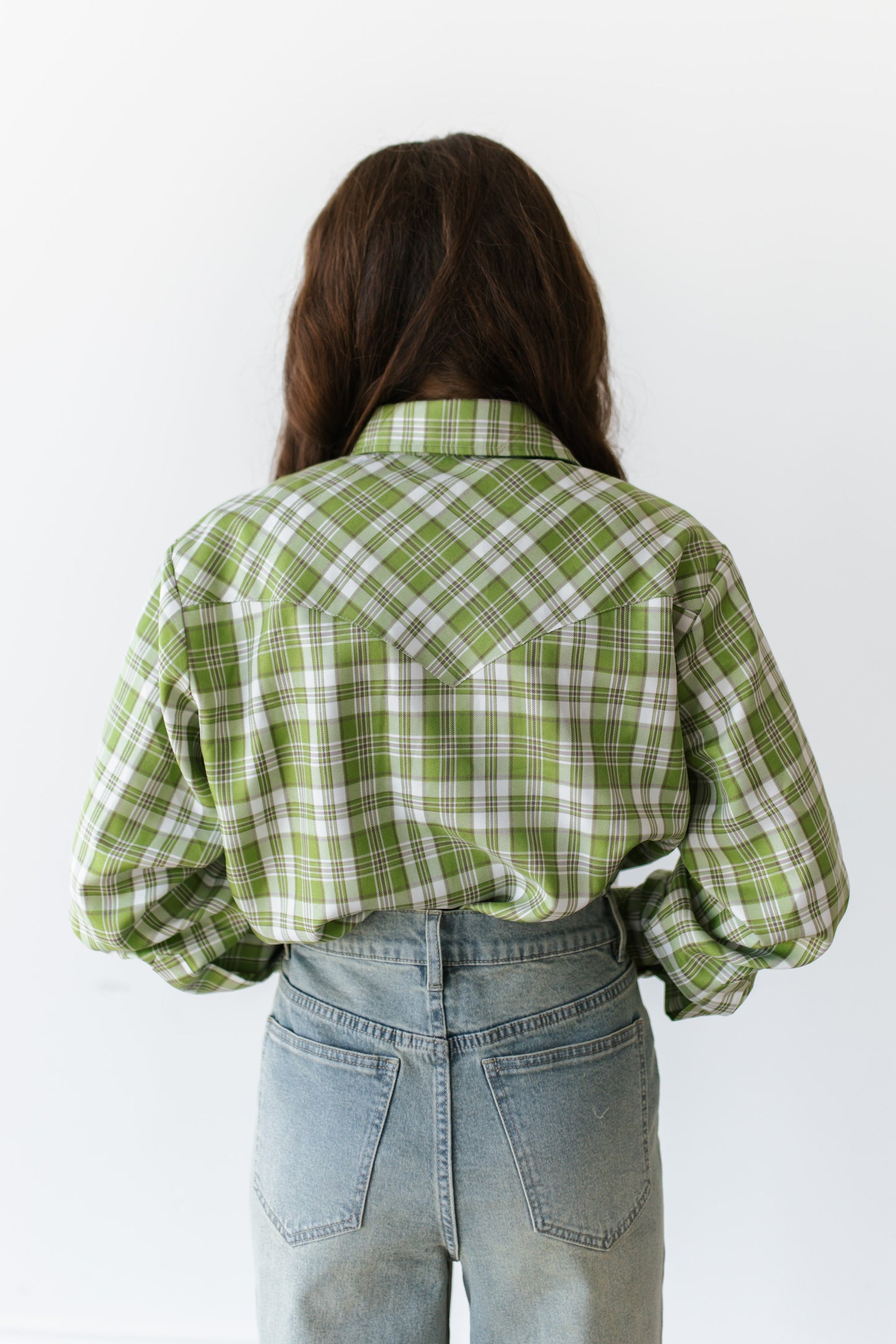 TH19 COLLAR PEARL SNAP GREEN PLAID TOP (7 Pieces)