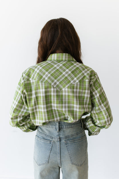 TH19 COLLAR PEARL SNAP GREEN PLAID TOP (7 Pieces)