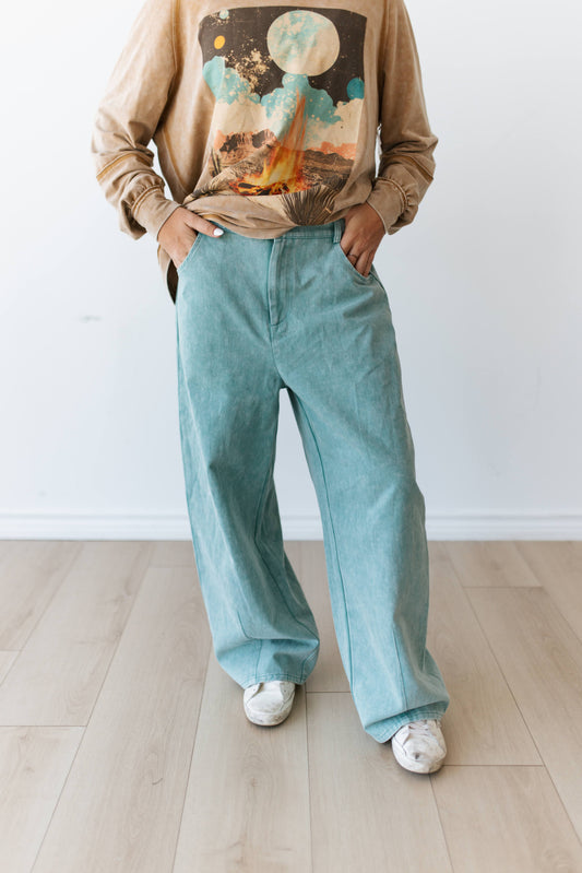TH61 VINTAGE WASH TURQ WIDE LEGGED BARREL JEAN (7 PIECES)