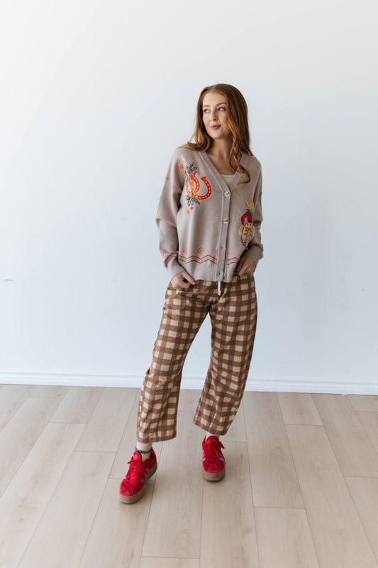 TH2107 BROWN GINGHAM BARREL PANT (7 PIECES)