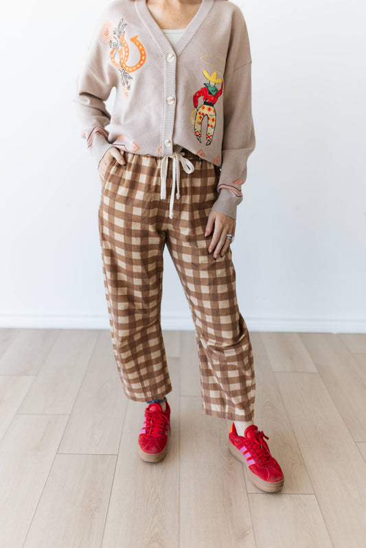 TH2107 BROWN GINGHAM BARREL PANT (7 PIECES)