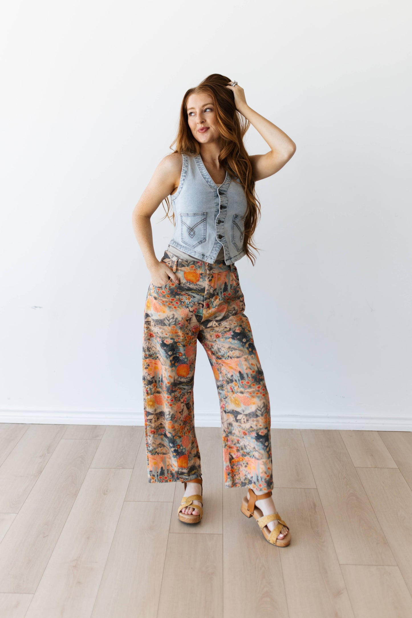 TH61 PINK WESTERN COLLAGE WIDE LEGGED (7 PIECE)