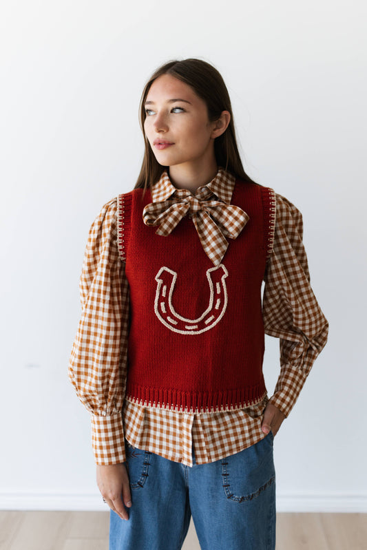 TH4215 RUST HORSESHOE SWEATER VEST (7 PIECES)
