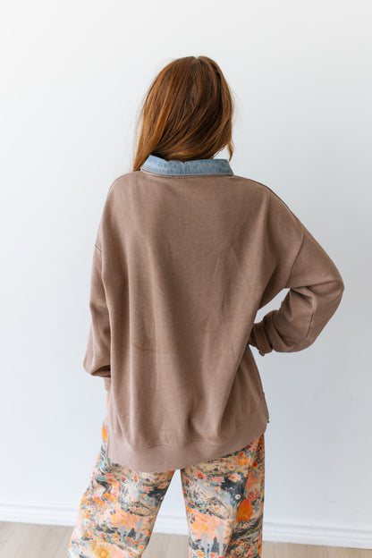 TH2606 TAN STICH DENIM COLLAR SWEATSHIRT (7 PIECE)
