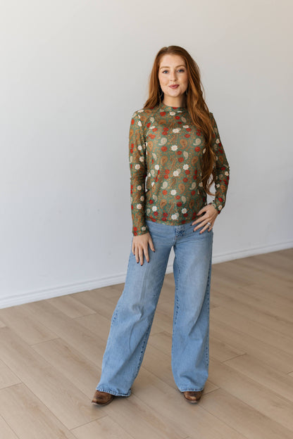 TH1221 OLIVE FLORAL PAISLEY MESH (7 PIECE)