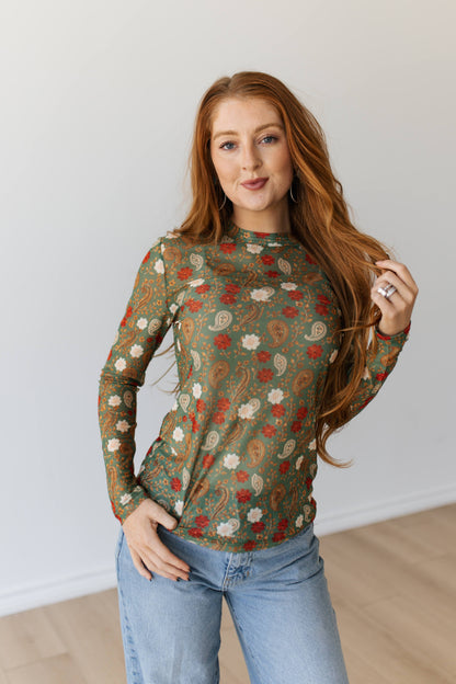 TH1221 OLIVE FLORAL PAISLEY MESH (7 PIECE)
