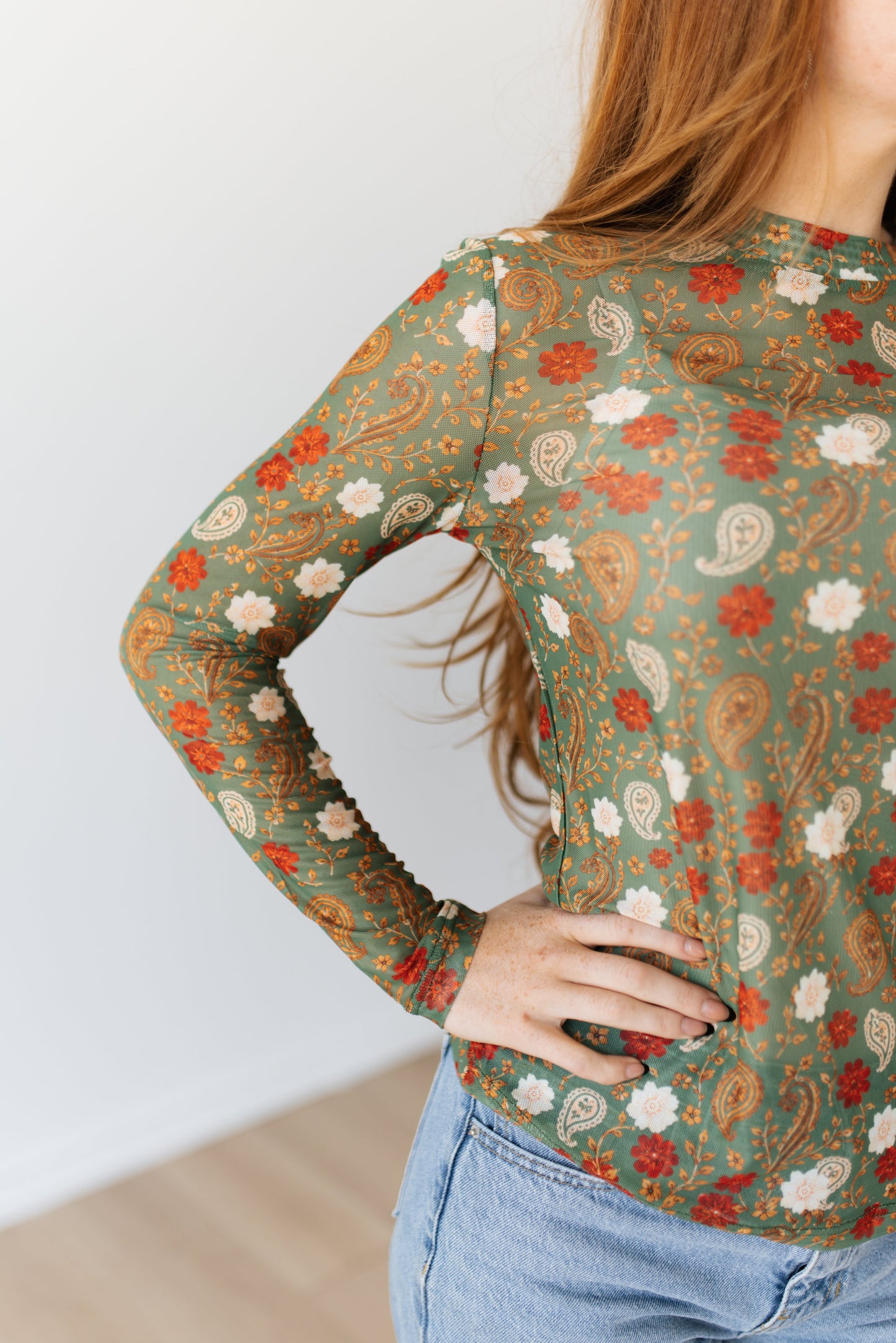 TH1221 OLIVE FLORAL PAISLEY MESH (7 PIECE)