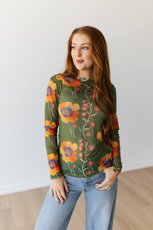 TH1221 OLIVE FLORAL MESH TOP (7 PIECE)
