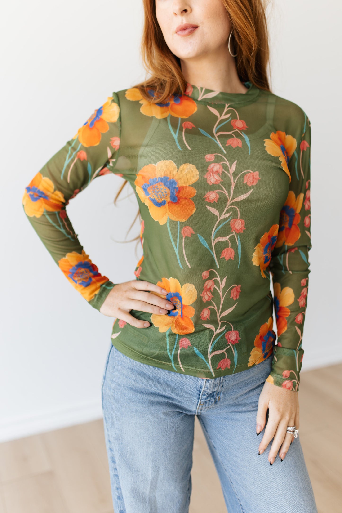 TH1221 OLIVE FLORAL MESH TOP (7 PIECE)