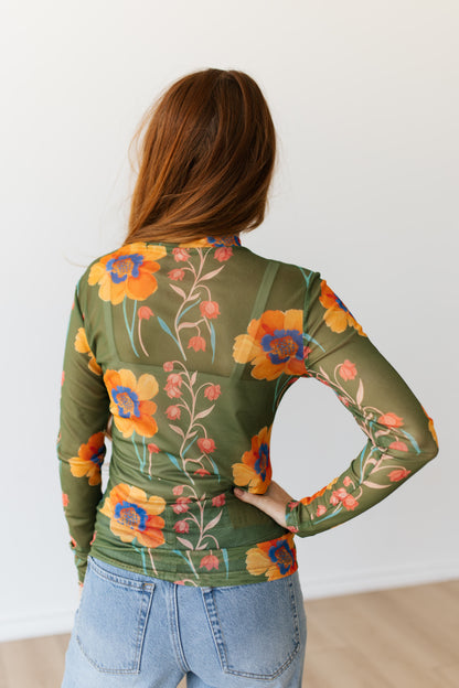 TH1221 OLIVE FLORAL MESH TOP (7 PIECE)