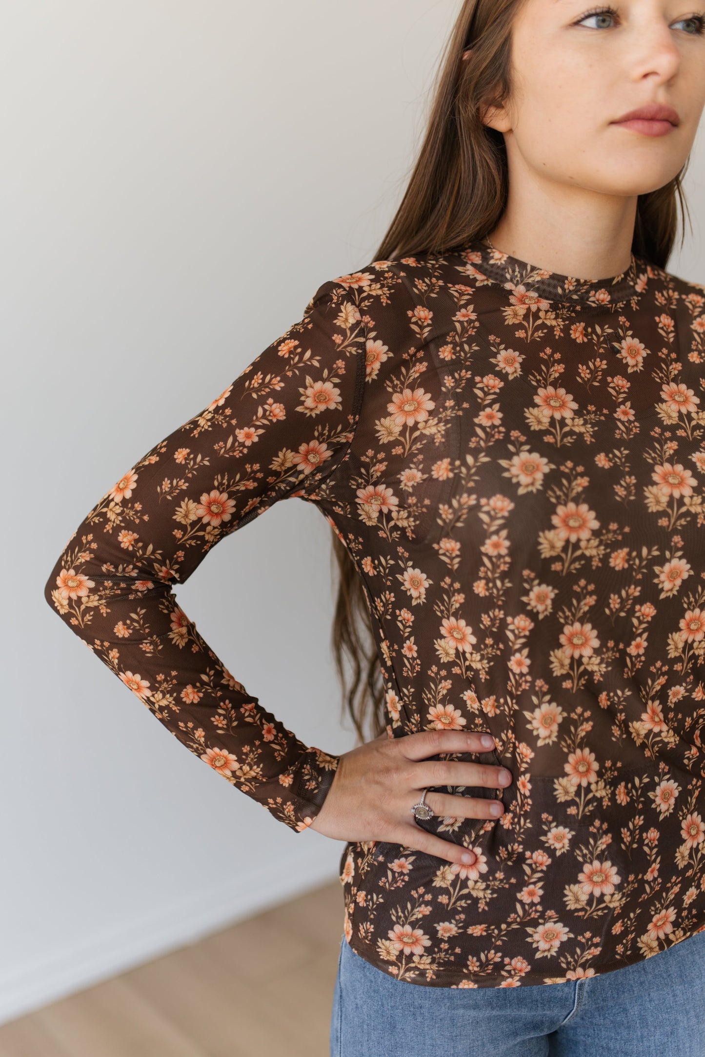 TH1221 BROWN FLORAL MESH (7 PIECE)