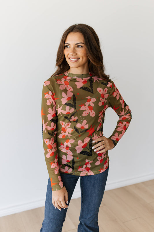 TH1221 BROWN DOT FLOWER MESH TOP (7 PIECE)