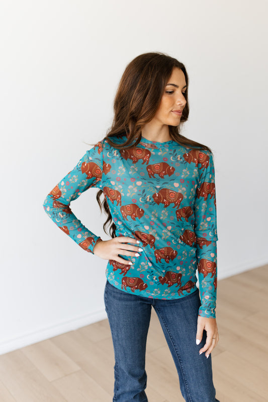 TH1221 TEAL BISON FLORAL MESH TOP (7 PIECE)