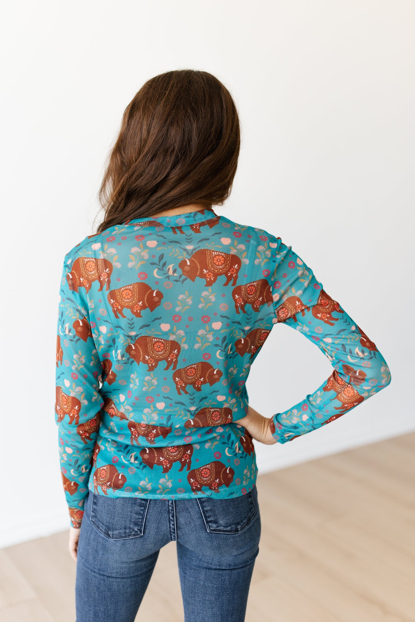 TH1221 TEAL BISON FLORAL MESH TOP (7 PIECE)