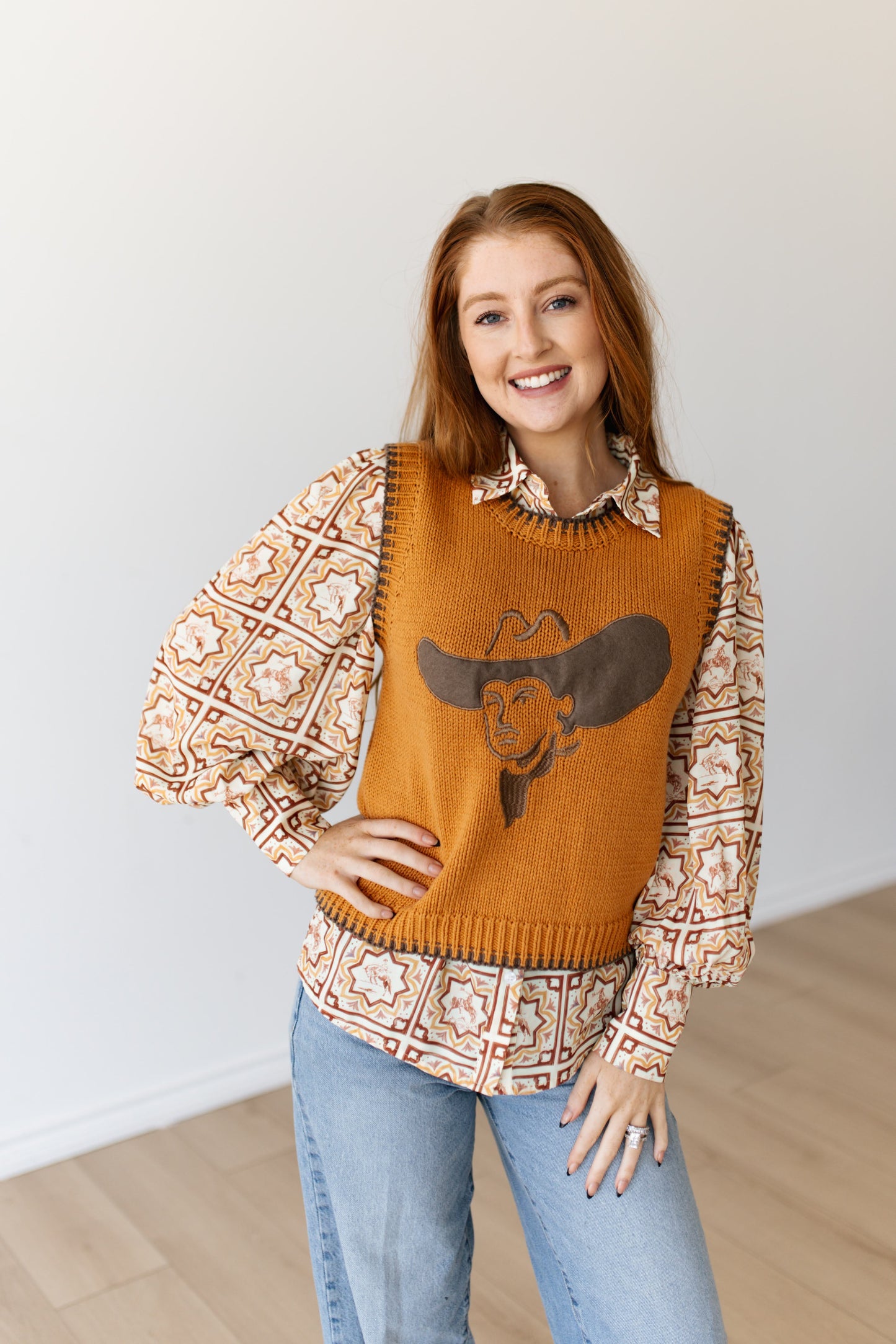 TH4215 TAN BIG HAT COWBOY SWEATER VEST (7 PIECE)