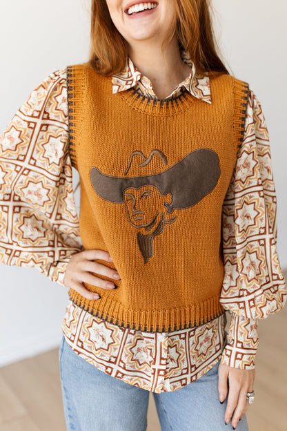 TH4215 TAN BIG HAT COWBOY SWEATER VEST (7 PIECE)