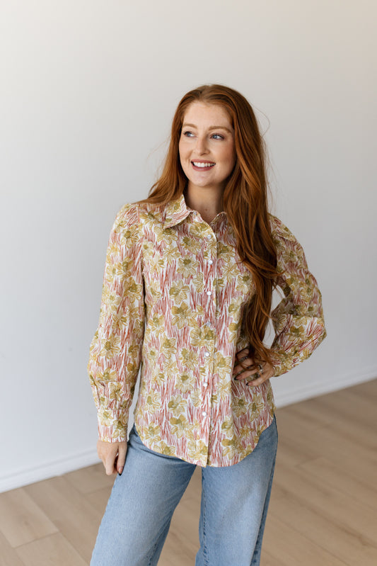 TH12 RUST GREEN FLORAL SKETCH TOP (7 PIECE)