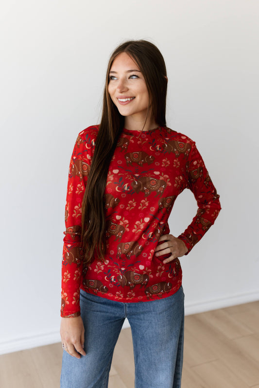 TH1221 RED BISON FLORAL MESH TOP (7 PIECE)