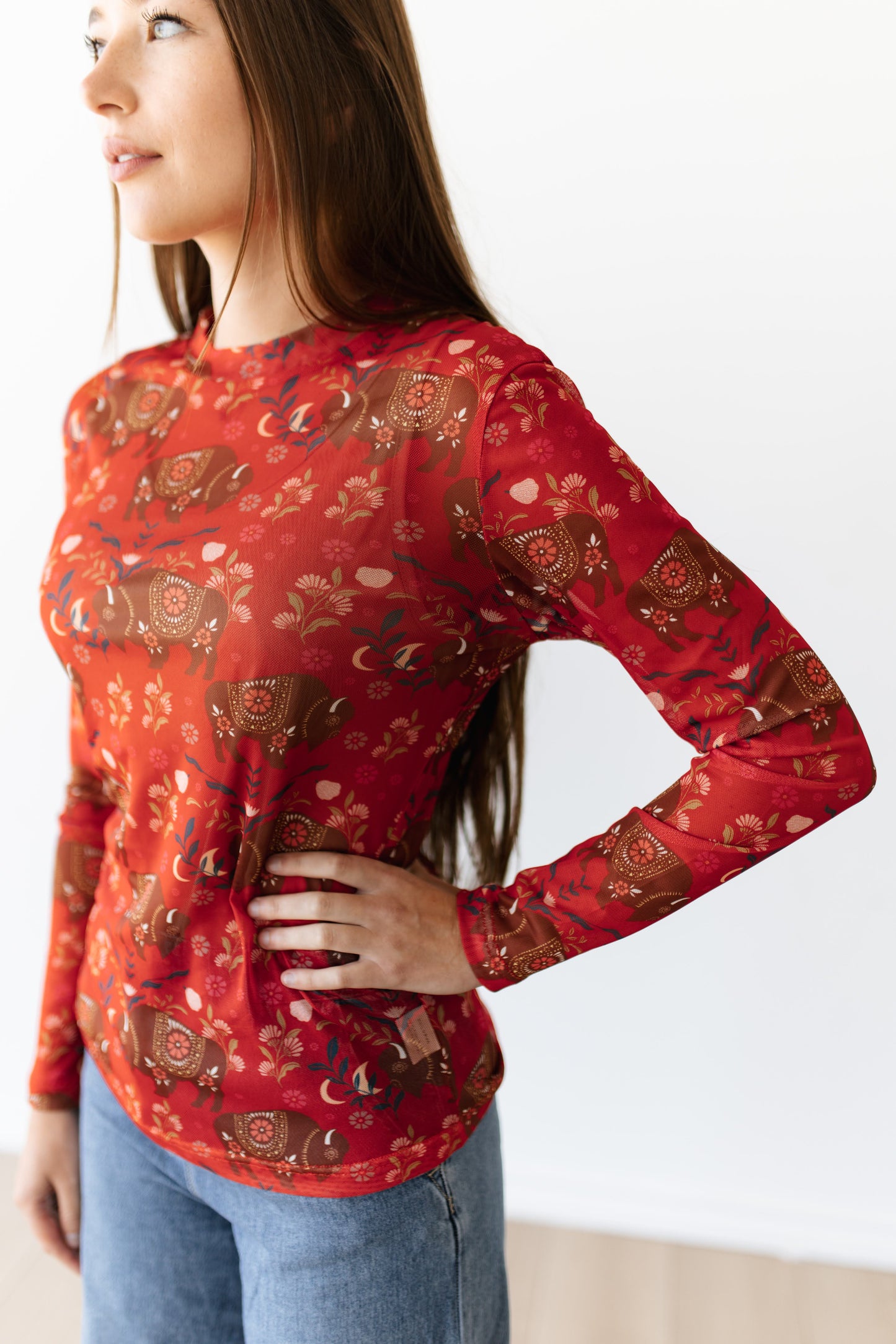 TH1221 RED BISON FLORAL MESH TOP (7 PIECE)