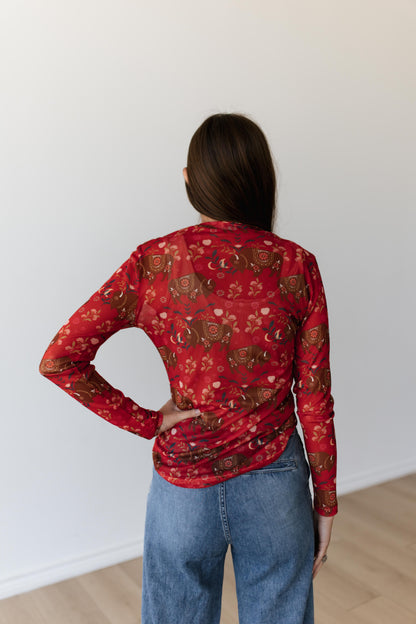 TH1221 RED BISON FLORAL MESH TOP (7 PIECE)
