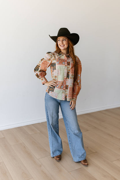 TH12 SAGE ORANGE PATCHWORK TOP (7 PIECE)
