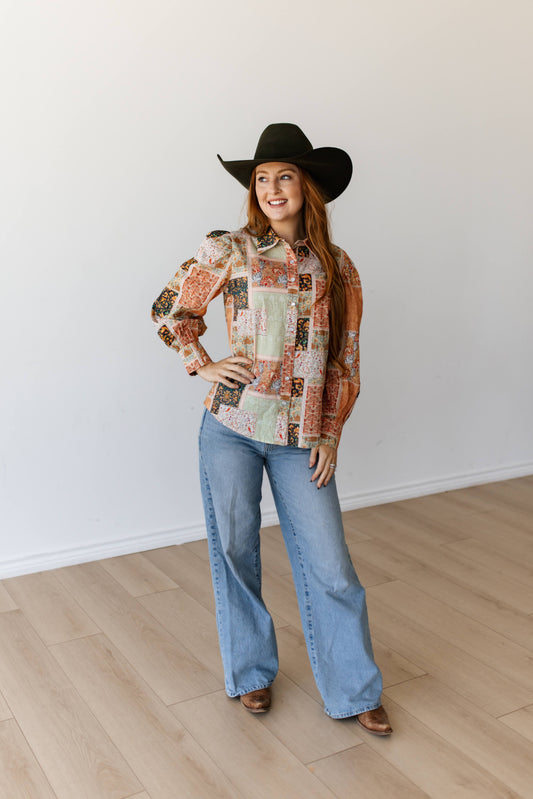 TH12 SAGE ORANGE PATCHWORK TOP (7 PIECE)