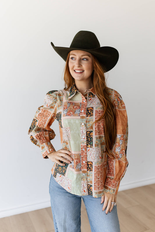 TH12 SAGE ORANGE PATCHWORK TOP (7 PIECE)