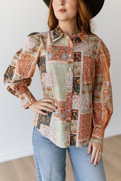 TH12 SAGE ORANGE PATCHWORK TOP (7 PIECE)