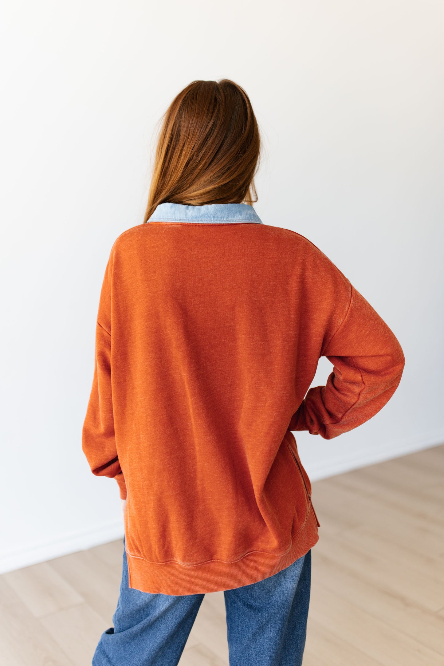 TH2606 RUST COWBOY  DENIM COLLAR SWEATSHIRT (7 PIECE)