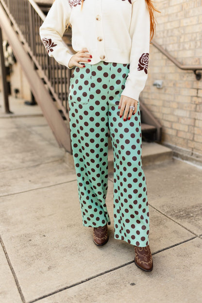 TH8001 BROWN TURQ POLKA DOT PANT ( 7 PIECE)
