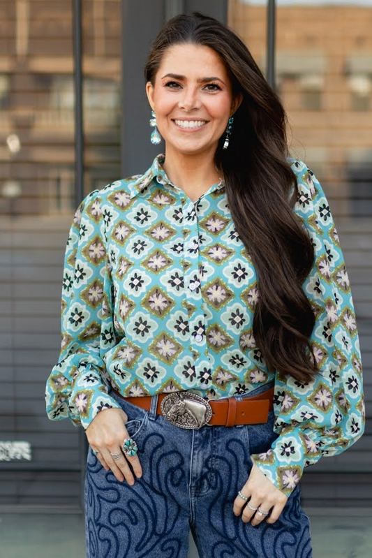 TH24 TURQUOISE MEDALLION BLOUSE ( 7 PIECE)