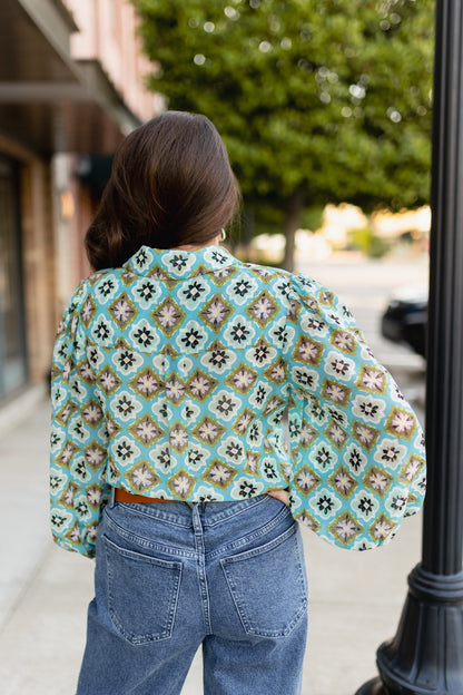TH24 TURQUOISE MEDALLION BLOUSE ( 7 PIECE)