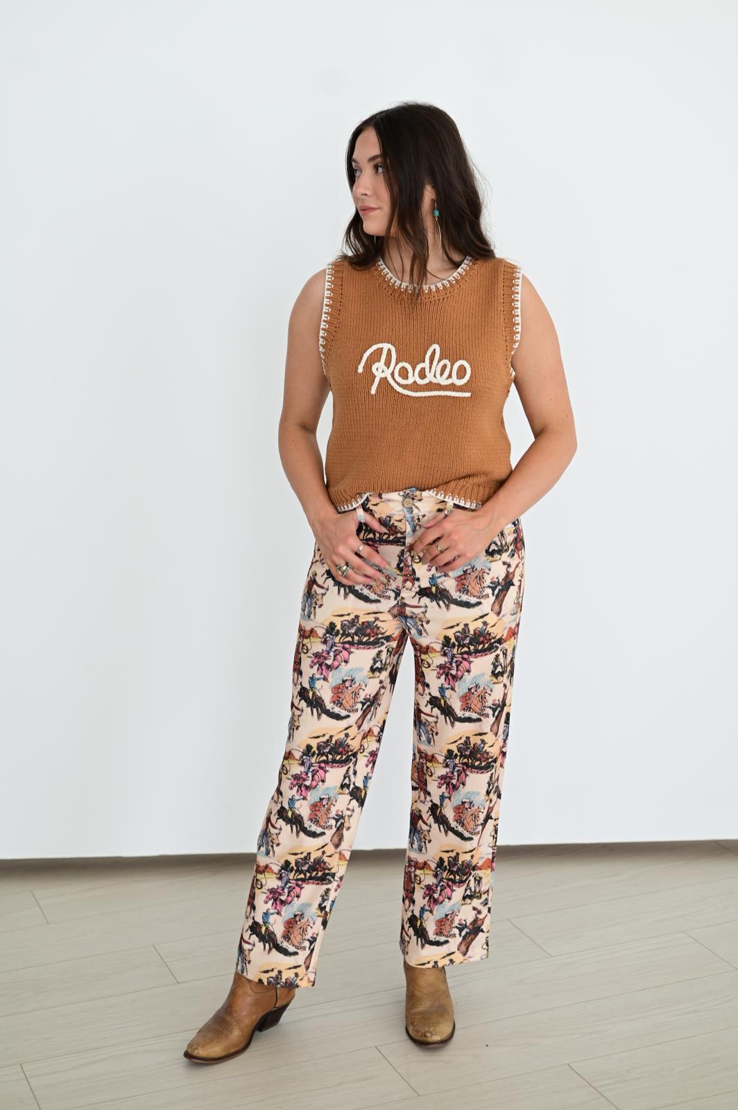 TH4215 S267 BROWN RODEO PULLOVER SWEATER (OPEN)