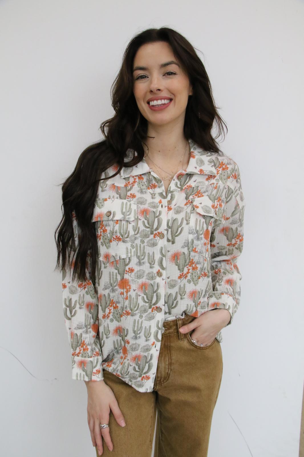 TH1301 S172 CACTUS GAUZE TOP (1 Piece)