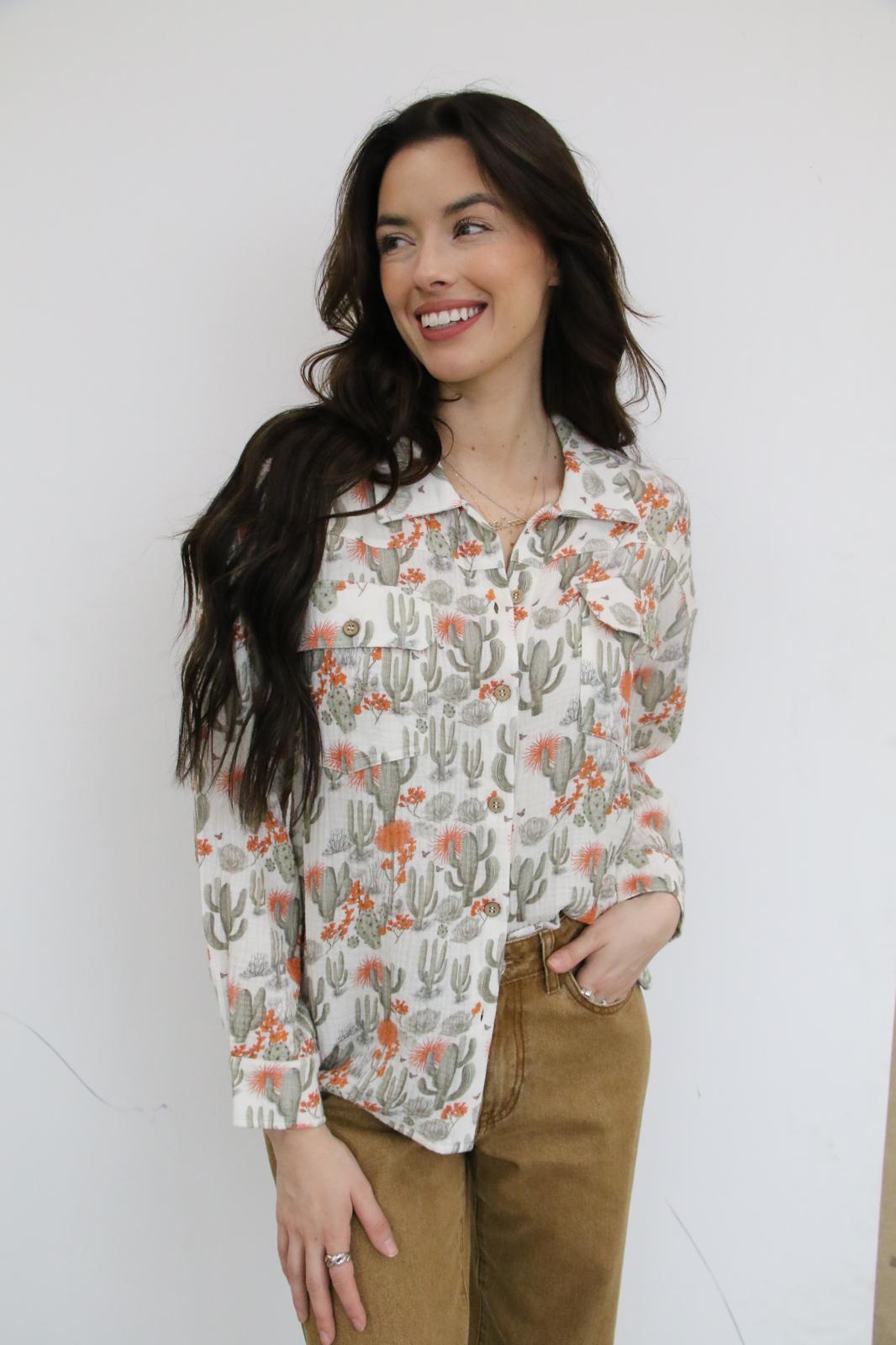 TH1301 S172 CACTUS GAUZE TOP (1 Piece)