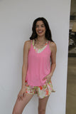 TH5 FLOWY SOLID PINK RIB TOP(7 Piece)