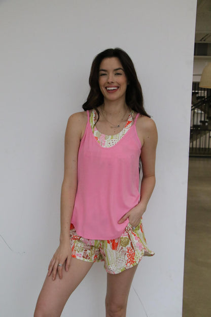 TH5 FLOWY SOLID PINK RIB TOP(7 Piece)
