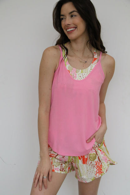 TH5 FLOWY SOLID PINK RIB TOP(7 Piece)