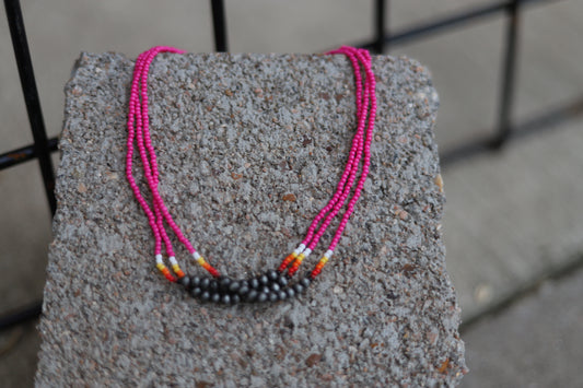 0035 T155 PNK 3S SEED BEADW/ FAUX SILVER CENTER BEADS