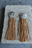 1611 T22 CONCHO W/ LEATHER TASSEL EARRING