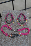 0030 T52 PINK DOUBLE HOOP FAUX SILVER BEAD WITH SEEDBEAD MULTI ER