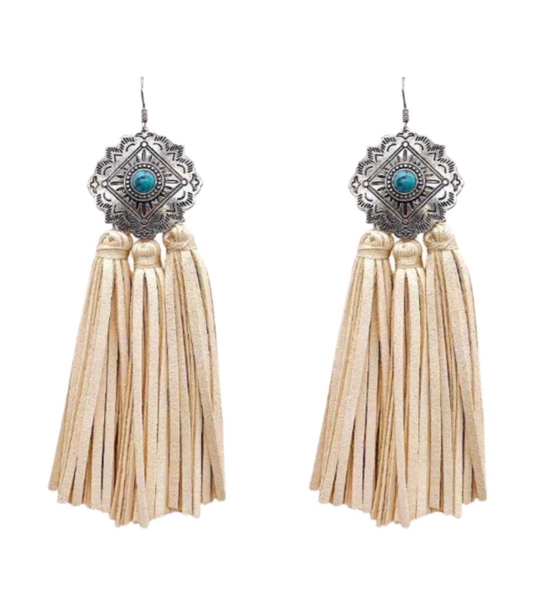 1586 T122 - T128 CONCHO FRINGE TASSEL EARRING