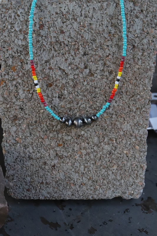 0799 HH173 TURQ WESTERN GRADUATED FAUX SILVER SEED BEAD NL