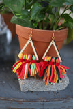 0017 C38 TRI WOOD MULTI COLORED TASSEL EARRING