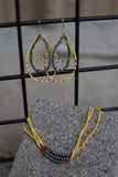 0030 T86 YELLOW DOUBLE HOOP FAUX SILVER BEAD WITH SEEDBEAD MULTI ER